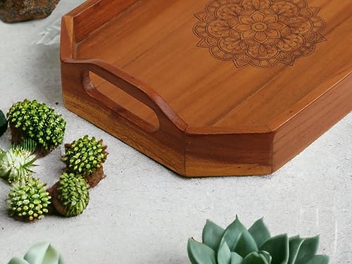 Vesta Homes Acacia Wood Serving Tray for Home/Kitchen/Restaurant/Office Organizer/Dining Table | Premium Serving Trays | 40 x 27 x 8 cm | Handcrafted