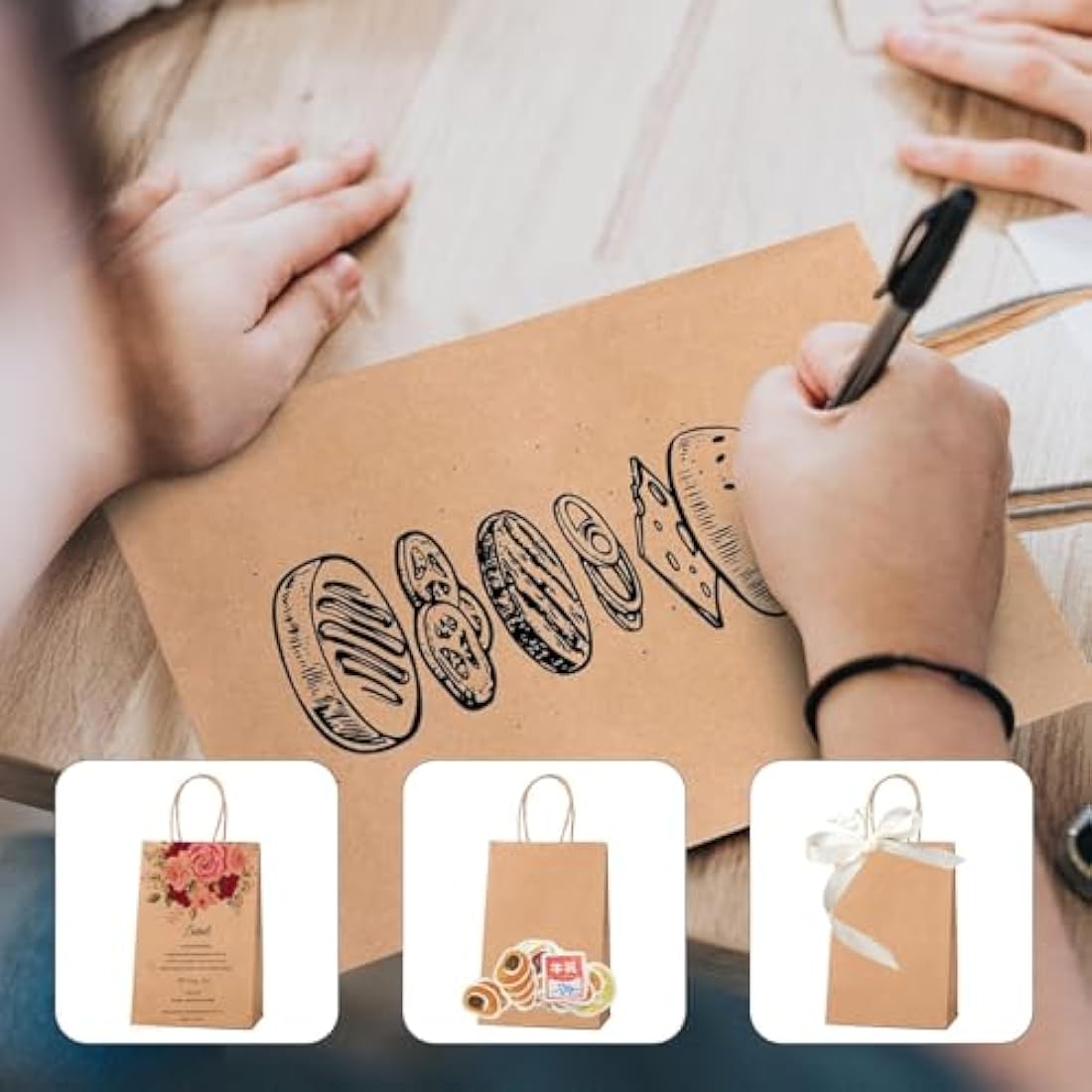 Switory Brown Gift Bags 50pcs, Kraft Party Bags 8x4.75x10.5 Inch Paper Bag with Twisted Handles for Party Favor, Thankgiving,Christmas,Birthday, Wedding