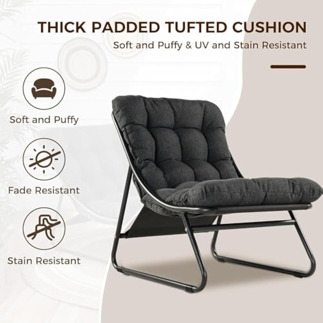 Grand patio Sun Lounger for garden, Garden lounger with Side Table and footstool, Recliner Chair with Removable Cushion for Adults, Reclining Garden chairfor Patio, Living Room, Outdoor, Dark Gray