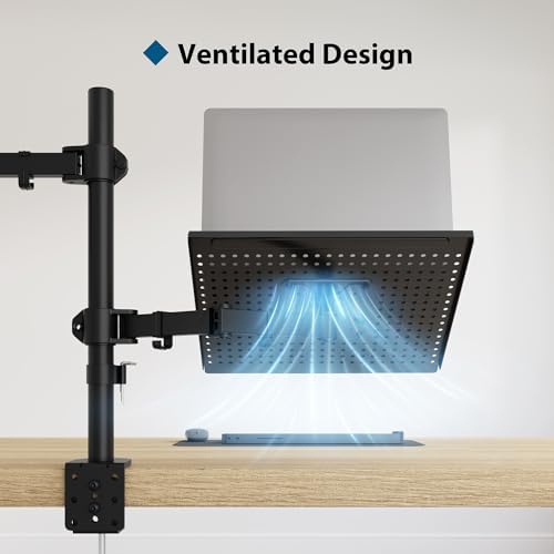 BONTEC Monitor Arm with Laptop Tray, Laptop Desk Mount for 13-27 Inch Screen and 17 Inch, Height Adjustable Full Motion VESA Mount, Tilt Swivel 360° Rotation, Cable Management Included