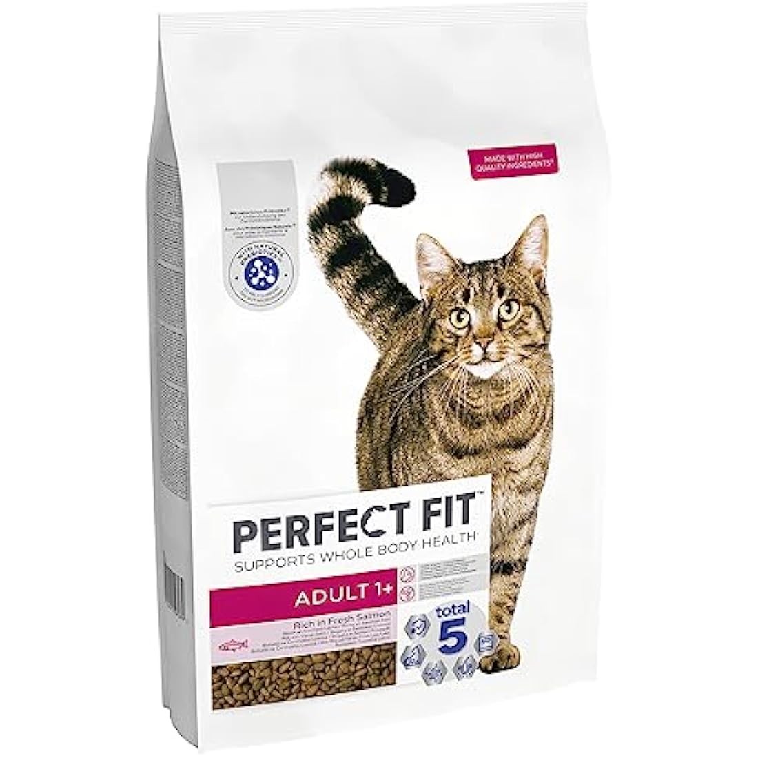 Perfect Fit Adult 1+ Complete Dry Cat Food for Adult Cats Aged 1+ Years, Rich in Salmon, 1 Bag (7 kg)
