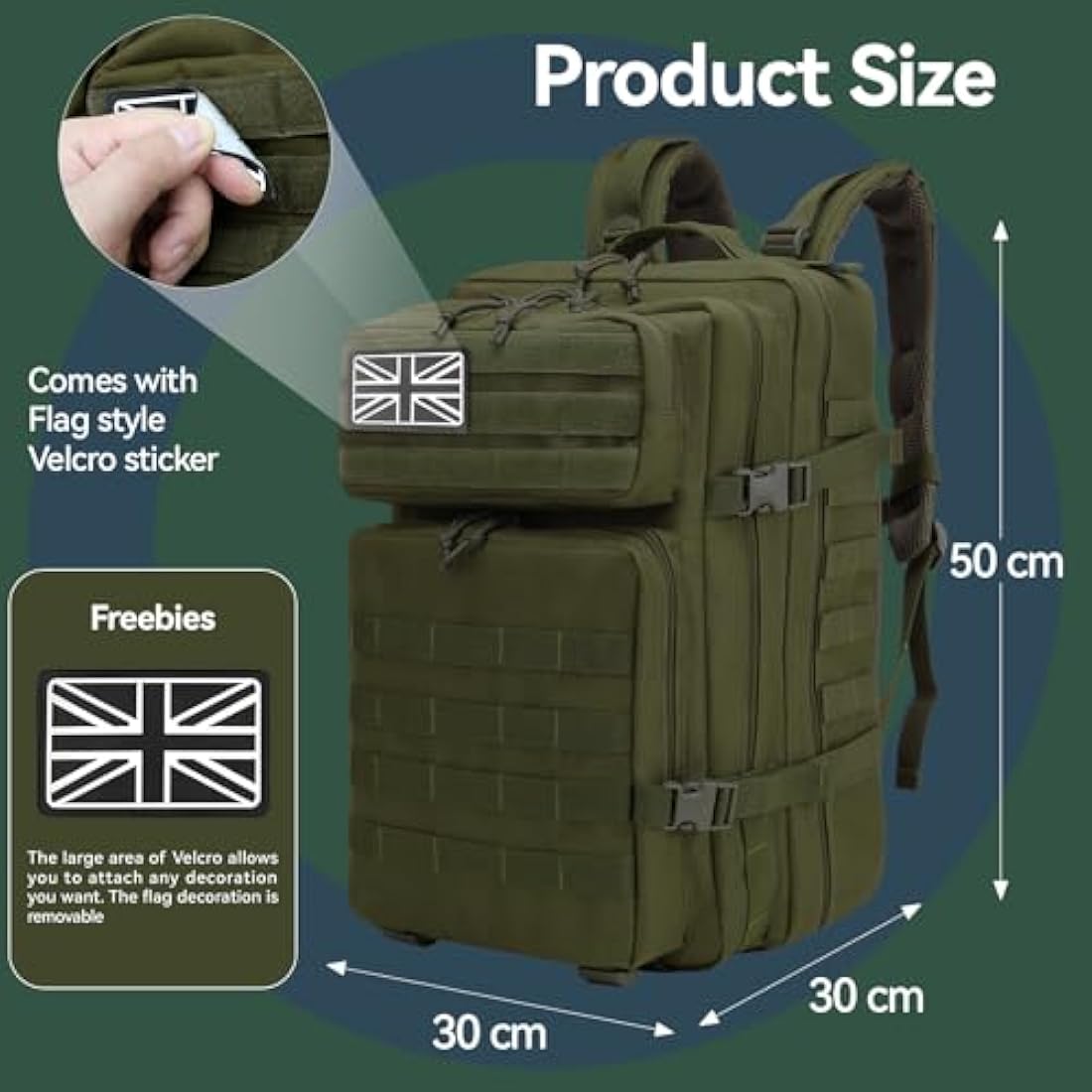 Delgeo 45L Military Tactical Backpacks Molle Army Assault Pack 3 Day Bug Out Bag Hiking Treeking Camouflage Hunting Rucksack