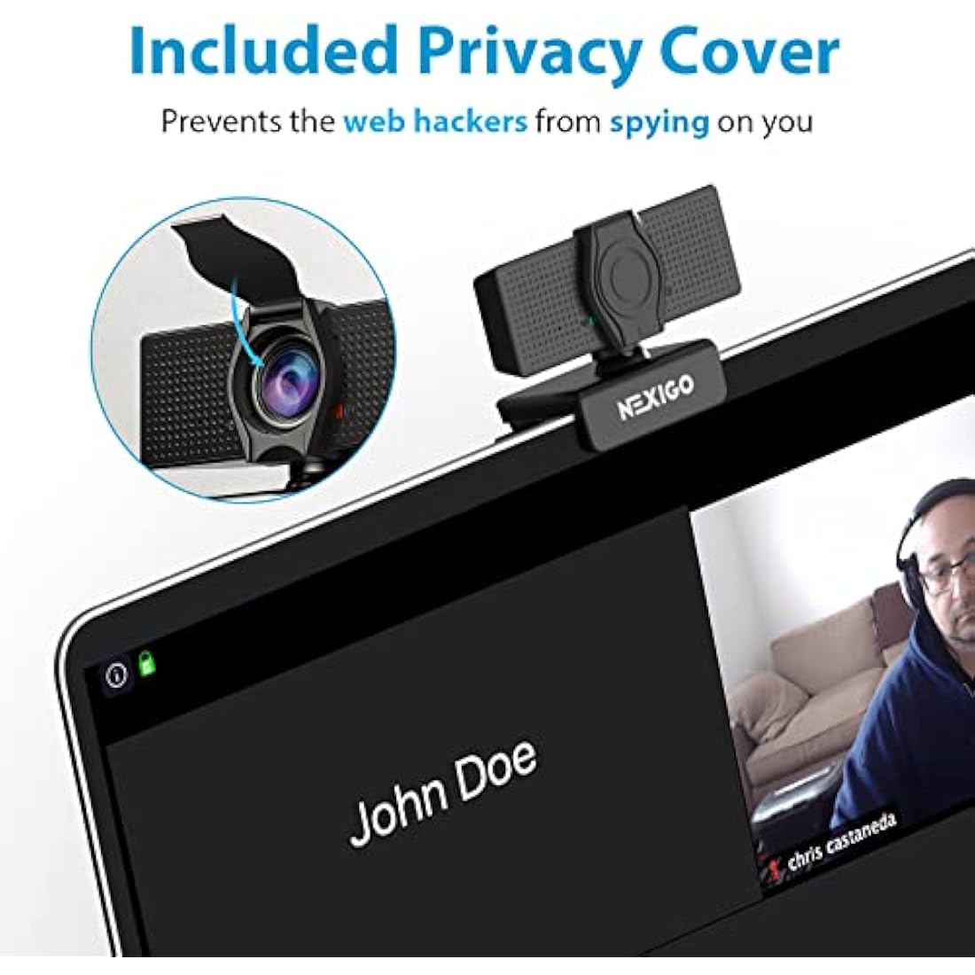 NexiGo N60 1080P Webcam with Microphone, Adjustable FOV, Zoom, Software Control & Privacy Cover, USB HD Computer Web Camera, Plug and Play, for Zoom/Skype/Teams, Conferencing and Video Calling