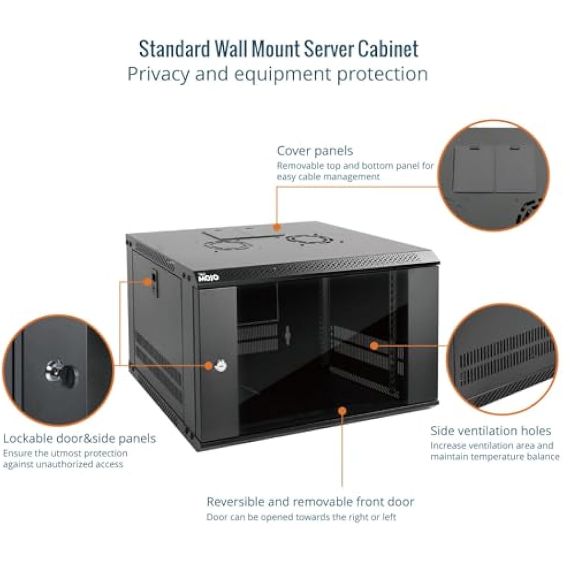 Tecmojo 6U 450mm Deep Wall Mount Server Cabinet IT Network Rack Enclosure, Lockable Door and Side Panels Black, Standard Glass Door, for 19” IT Equipment, A/V Devices, Flat Package