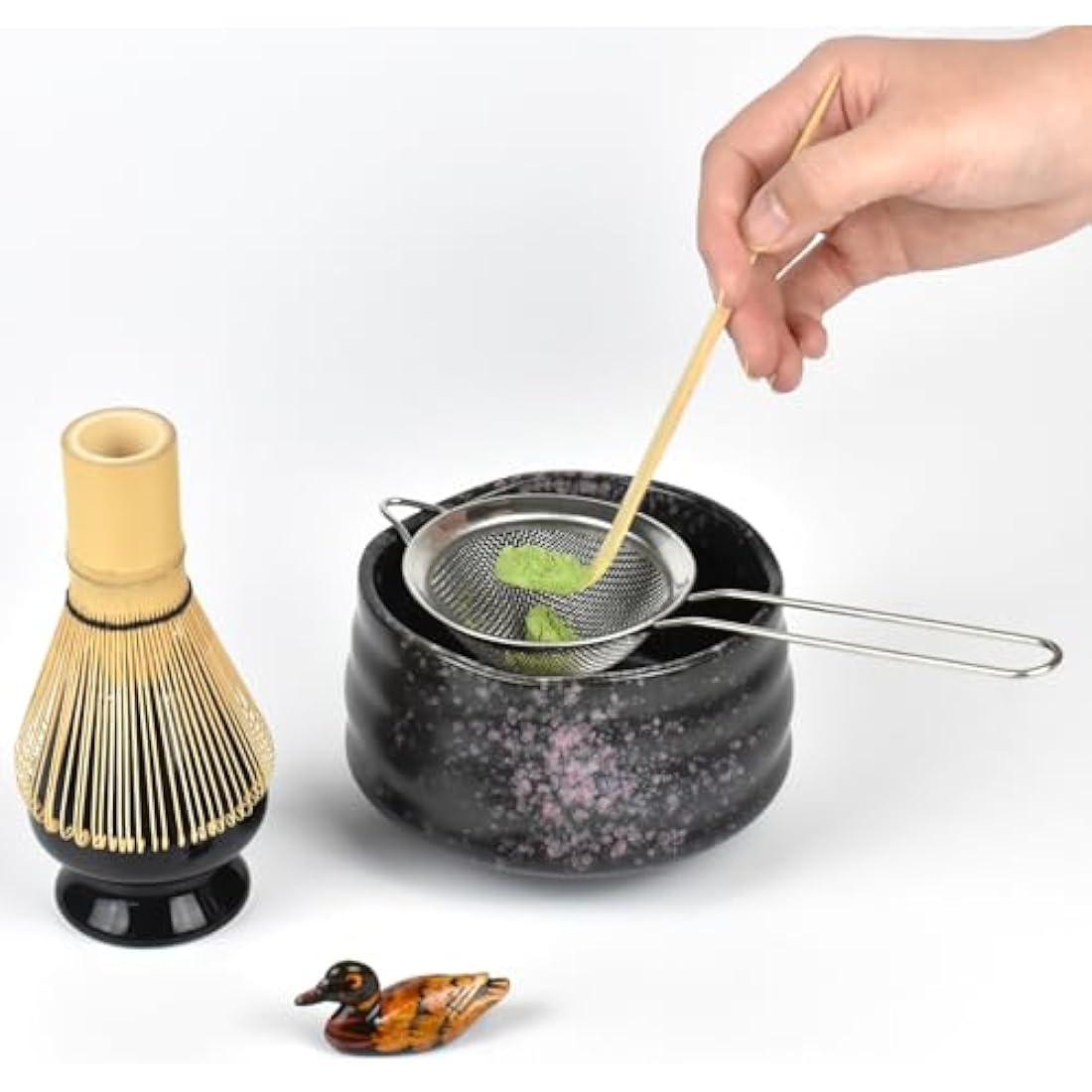 Artcome Matcha Ceremony Kit for Japanese Tea Ceremony, Traditional Matcha Bowl, Whisk, Tea Scoop, Matcha Powder Strainer, Matcha Tea Set for Making Usucha, Koicha and Matcha Latte (Black)