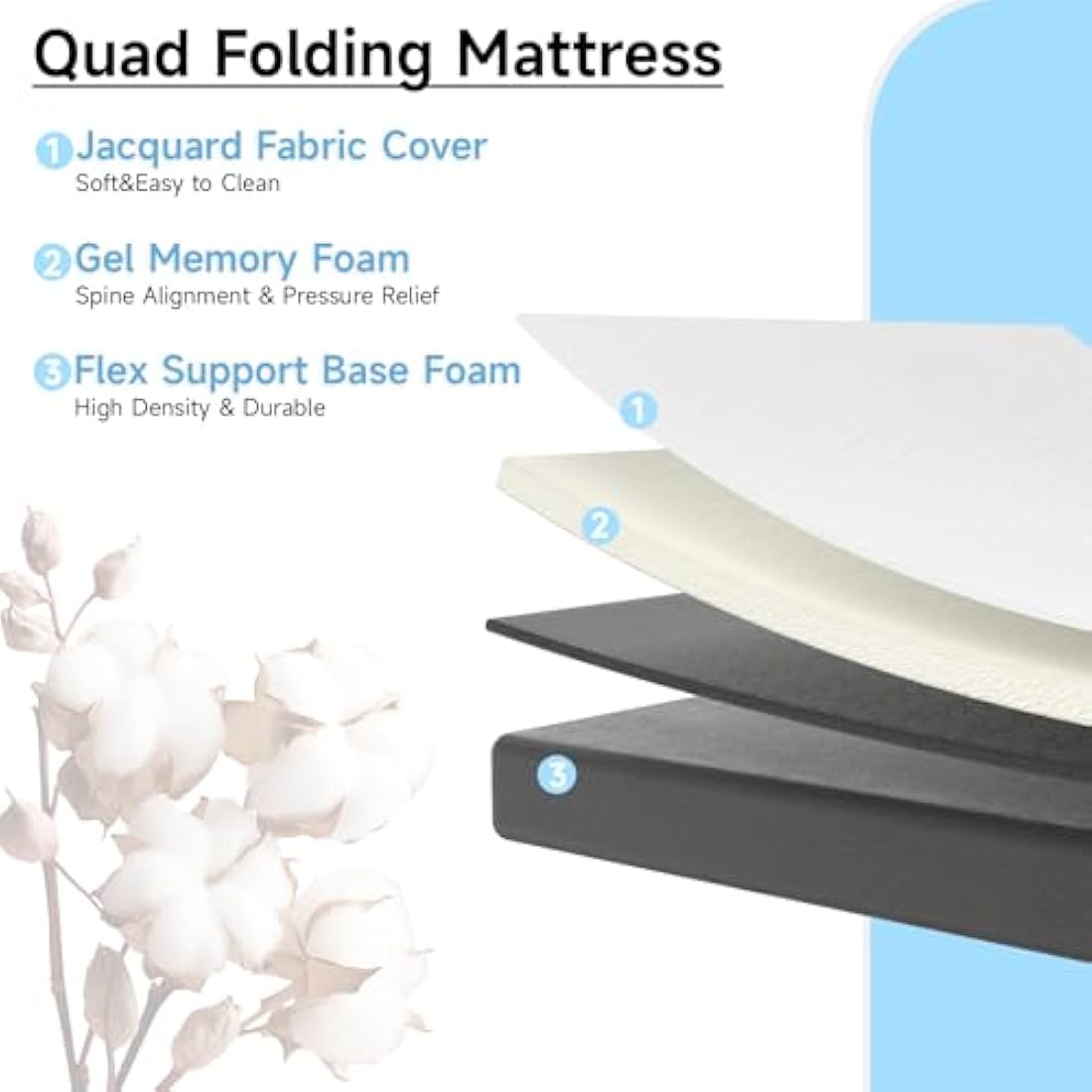 wowttrelax Folding Mattress single, 4 Inch Foldable Floor Mattress Single Memory Foam, 4 Fold Easy Storage With Washable Cover & Pressure Relief for Camping, Caravans, Travel, Guest (90x190x10cm)