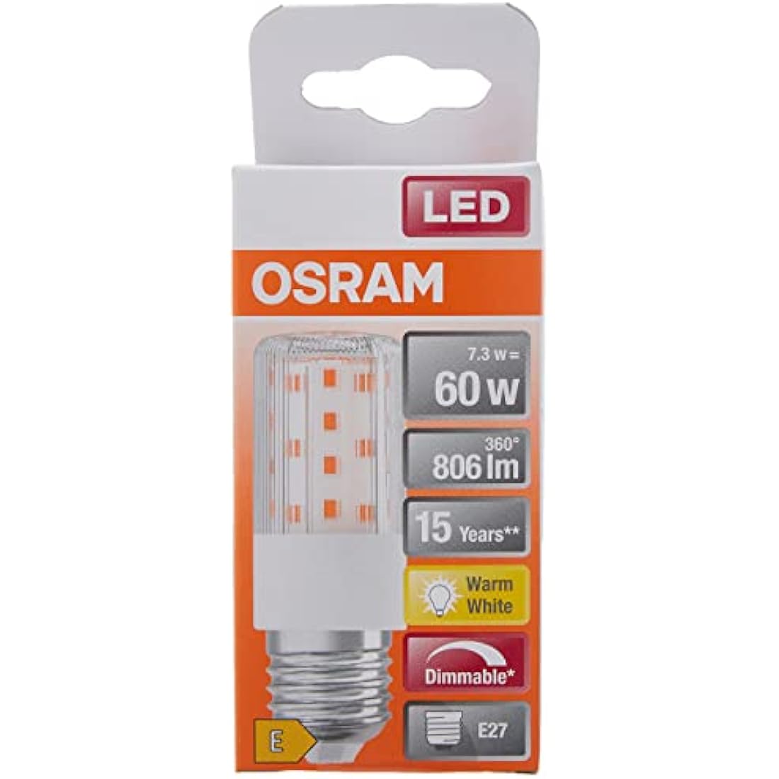 OSRAM LED Superstar Special T SLIM, Dimmable slim LED special lamp, E27 base, Warm white (2700K), replacement for conventional 60W lamp, 6-pack