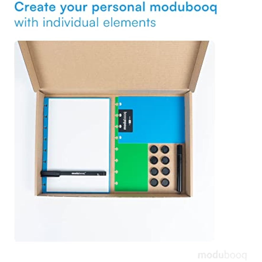 Modubooq notes, block - Modular Reusable Smart Notebook A5 - Lined blue pages with duratech3 technology - Notebook with Discbound System - Washable and writes like paper