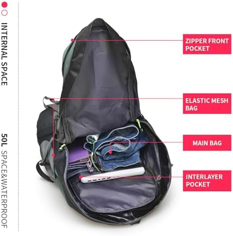 Bseash 50L Hiking Backpack, Water Resistant Lightweight Outdoor Sport Daypack Travel Bag for Camping Climbing Touring