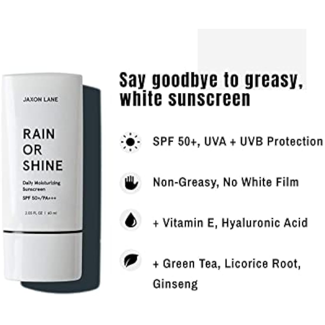 RAIN OR SHINE Anti Aging Face Sunscreen SPF 50 for Clear Skin w/Green Tea, Hyaluronic Acid, Vitamin C, Vitamin E Oil, Ginseng Extract, Licorice Root – SPF Moisturizer for Face, Fragrance Free 2.03 Oz
