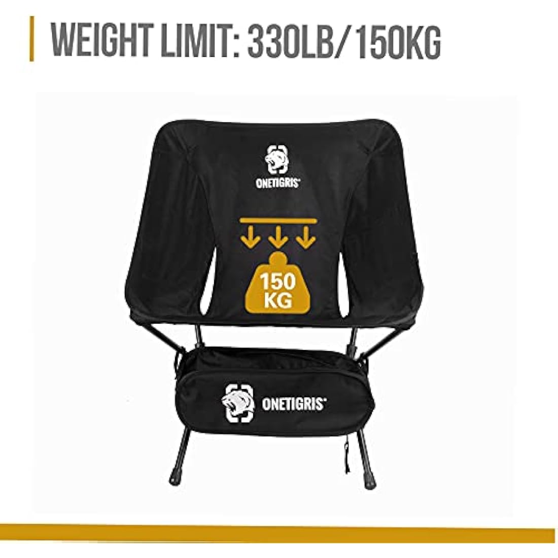 OneTigris PROMENADE Folding Camping Chair, 150kg Capacity Compact Outdoor Chair for Camping Hiking Garden Travel Beach Picnic Lightweight Backpacking