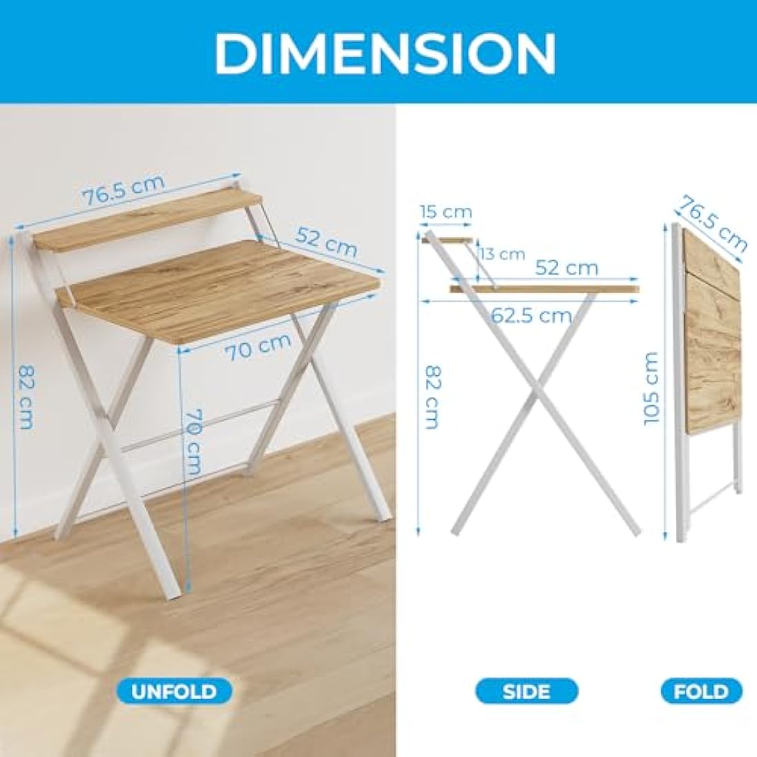 GreenForest Folding Desk No Assembly Required,Computer Desk with Monitor Shelf,Small Desk for Small Space,Oak