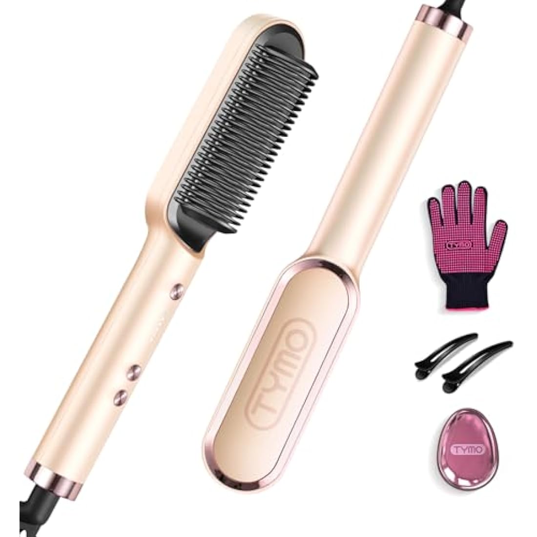 TYMO Hair Straightener Brush UK, Flat Iron and Hair Brush 2-in-1, Anti-Scald, Fast Heating, 5 Temp Settings (130℃-210℃), Professional Salon at Home, Wider Comb for Even Straightening, Peach