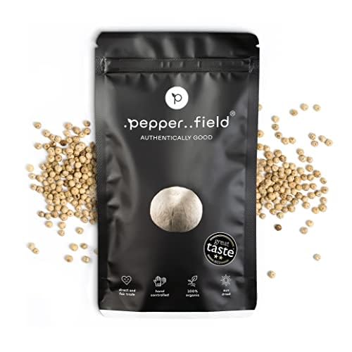 Pepper Field Kampot Pepper White - 250 g, Authentic Spice White Peppercorns Whole Cambodia, Whole Peppercorns for Grinder & Kitchen, Cooking & BBQ,