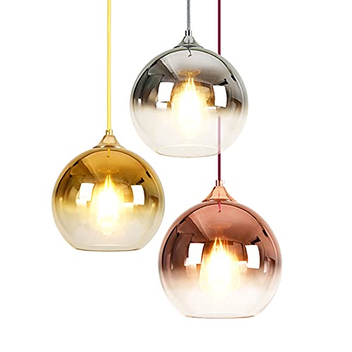 MZStech Spherical Gradient Color Glass Pendant Light Modern Glass Globe Lamp Chandelier Hanging Light (Rose Gold, 20cm)