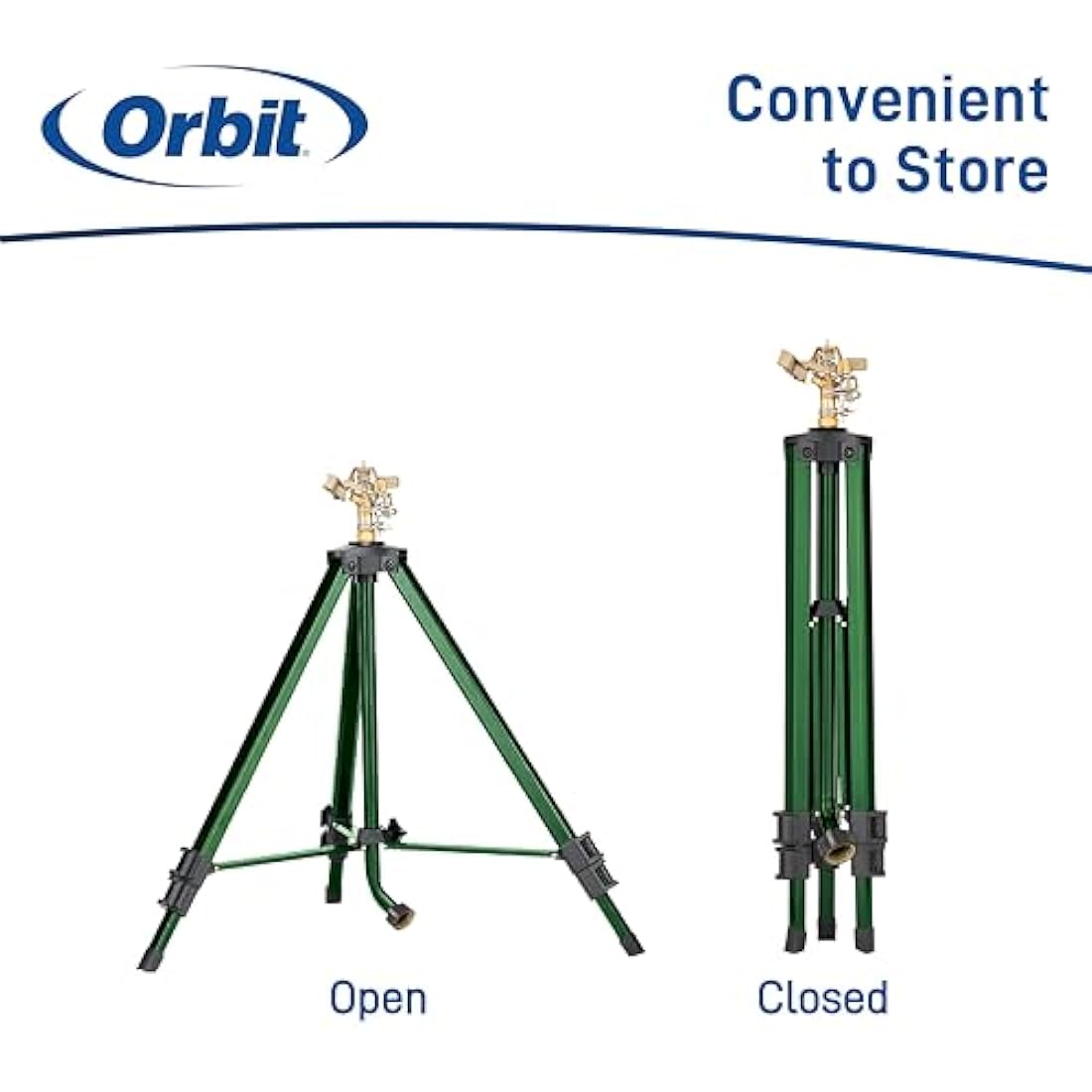 Orbit 58308Z Tripod Lawn Brass Impact Sprinkler - 360 Degree Rotating Sprinkler