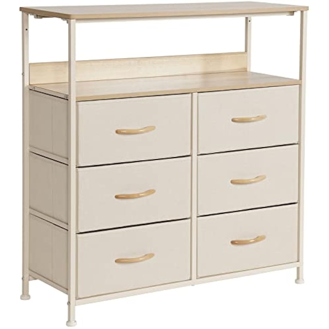 LYNCOHOME Chest of Drawers, Fabric Storage Drawers, 6 Drawers Storage Unit with Sturdy Steel Frame and Wood Top, for Bedroom, Sitting room, Closet. (Beige)