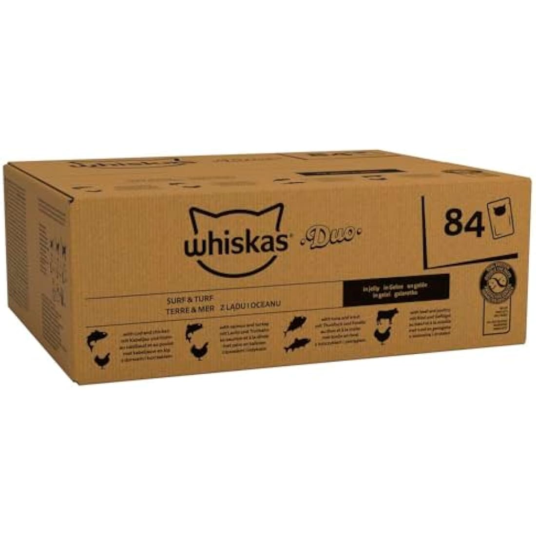 whiskas 1 plus Adult Tasty Duo in Jelly 84 Pouches, Adult Wet Cat Food, Surf and Turf, Megapack (84 x 85 g)