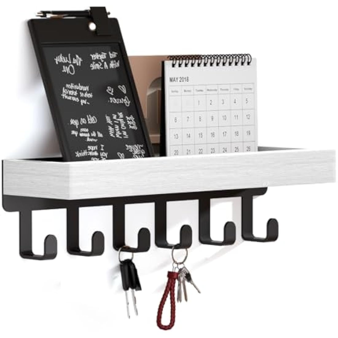 SWTYMIKI Key Holder with Wood Tray and 6 Hooks, Wall Mounted Key Racks, Key Hangers Home Decor Key Rack Mail Organizer for Hallway, Entryway, Bedroom, Mudroom, Office