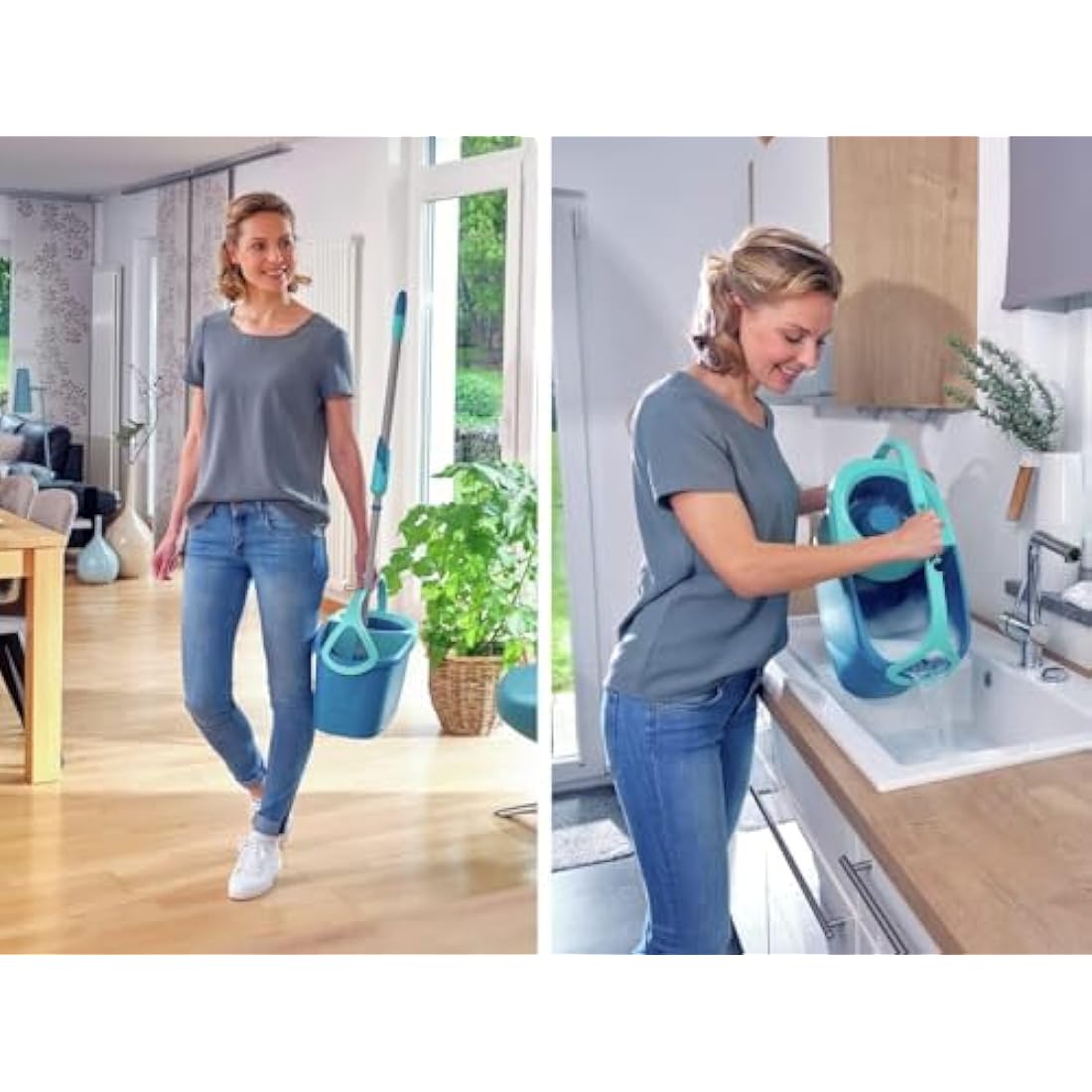 Leifheit Clean Twist Disc Mop Ergo Mop and Bucket, Floor Mop with Moisture-Controlled Spin Mop, Easy-Steer 360 Joint Microfibre Mop Head, 33cm Wide, Twist Mop