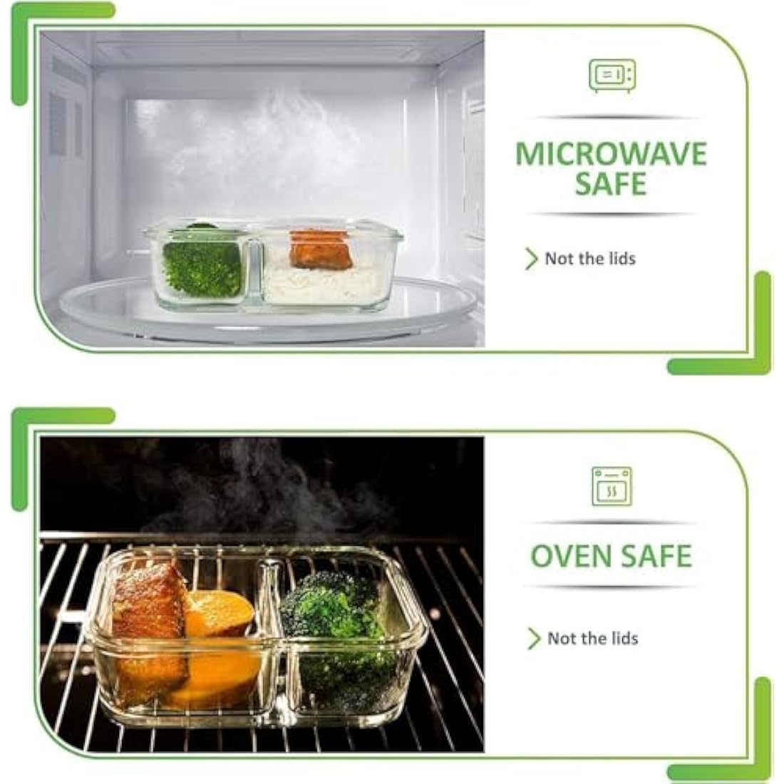 [5-Pack] Food Prep & Storage Glass Containers with Lids - Airtight Glass Meal Prep Containers Reusable (850 Millilitres - 2 Compartment)
