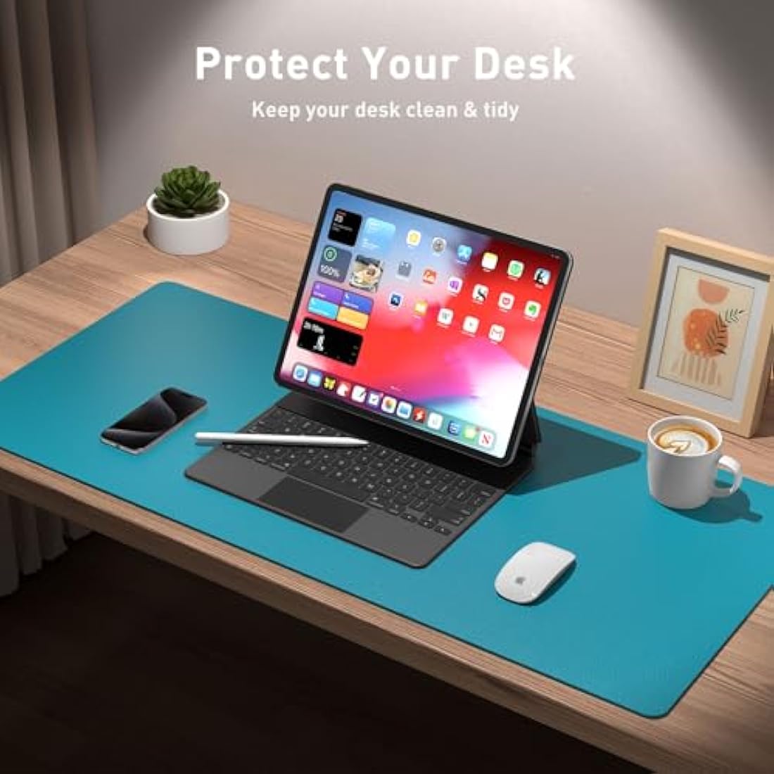 Aothia Leather Desk Mat, Large Mouse Pad, Non-Slip Desk Pad Desk Protector Mat, Waterproof PU Leather Laptop Mat Table Mat Desk Writing Pad for Office and Home (80 x 40 cm, Turquoise Blue)