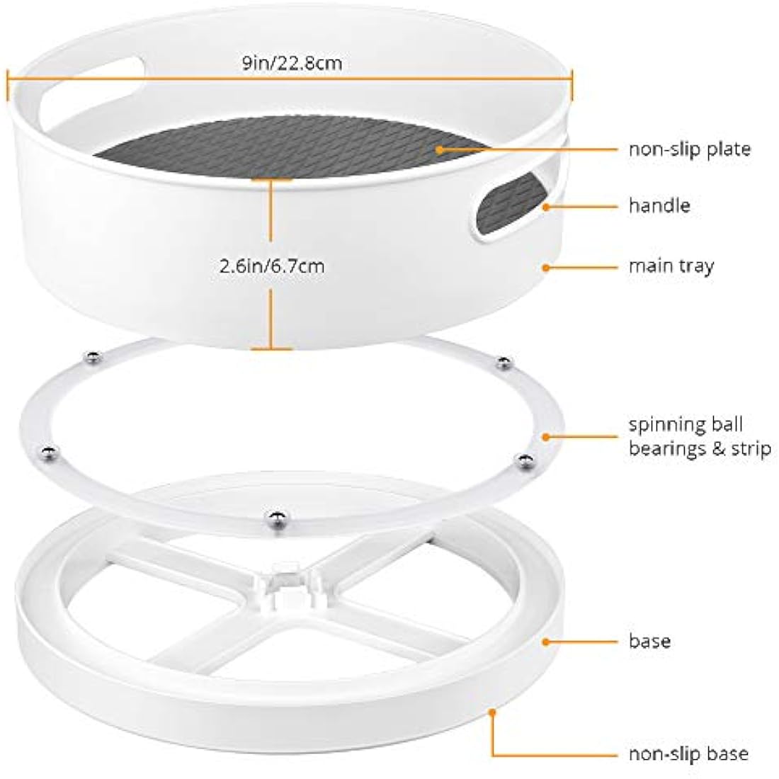 Semlos 2 Packs Lazy Susan Turntable Cupboard Organizers, Multi-Functional Spice Rack for Kitchen Storage, Revolving Condiment Holders, Non-Slip Storage Racks 9", Grey White