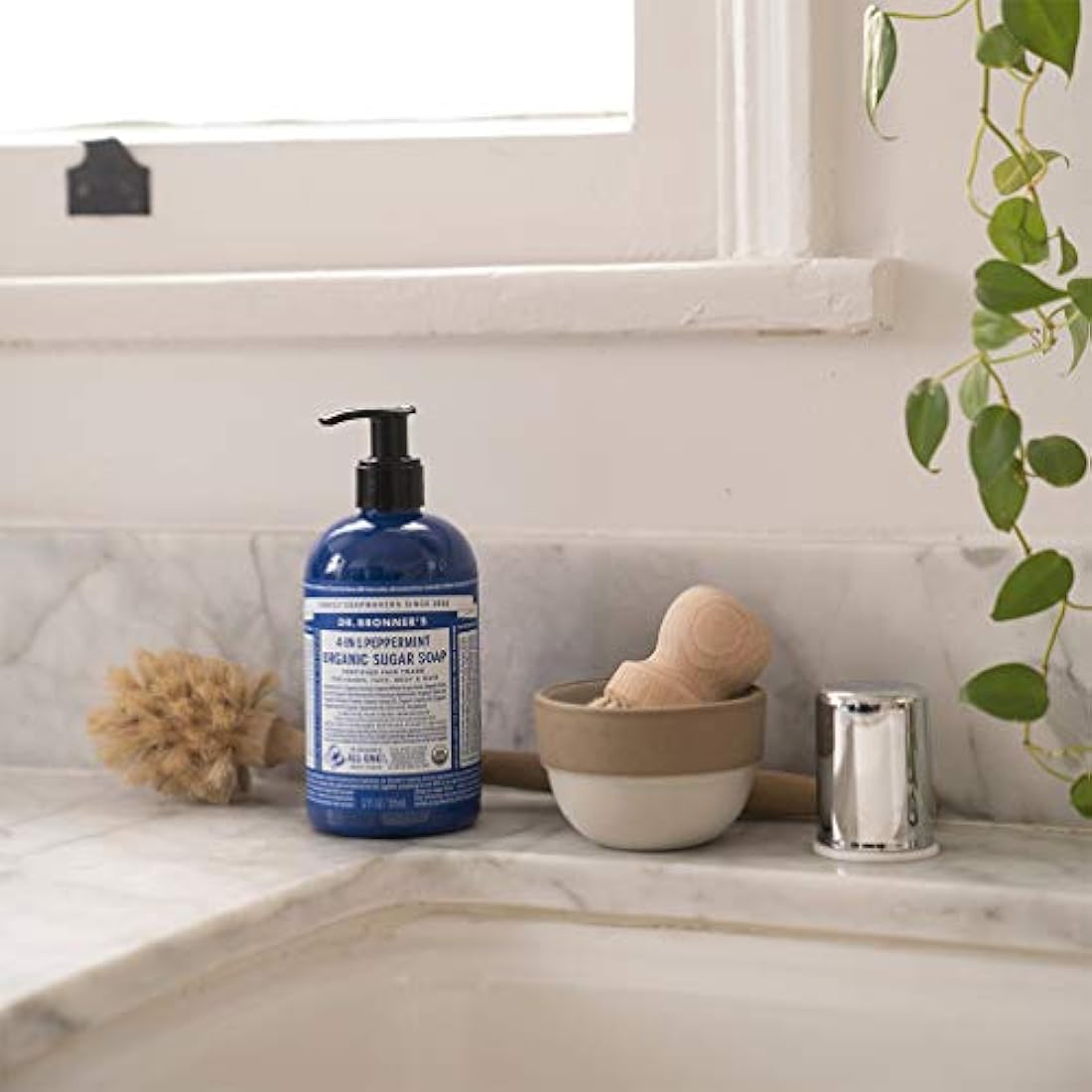 Dr Bronner’s 4-in-1 Organic Peppermint Soap, Made with Organic Oils and Shikakai Powder, For Hands, Body, Face & Hair, Fair Trade Certified & Vegan Friendly, 335ml Recycled Pump Bottle
