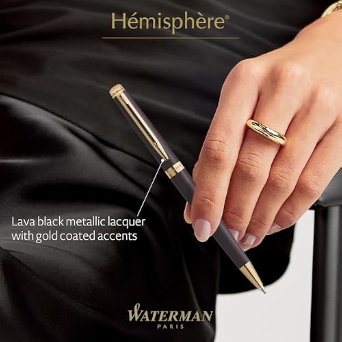 Waterman Hémisphère Ballpoint Pen | Lava Black (The Understated Edit Collection) | Medium Point with Blue Ink | Gift Box