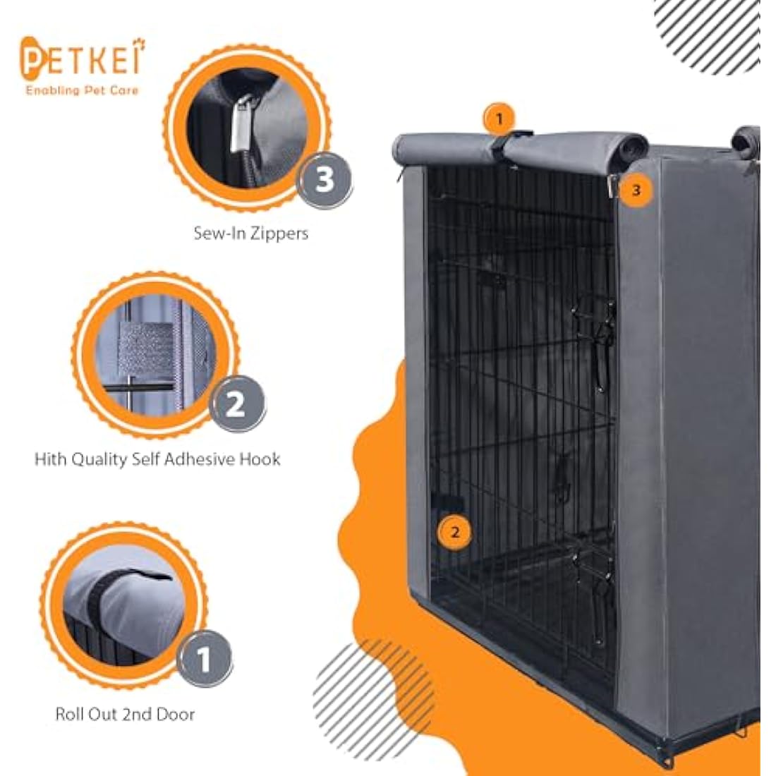 PETKEI Dog Crate Cover for Wire Dog Crate, Durable Polyester PU Coated Dog Cage Cover Designed for 1 & 2 Door Cage, Includes 1 Breathable Mesh Window & 1 Pocket (Cover Only) (2XL - 48 Inches)