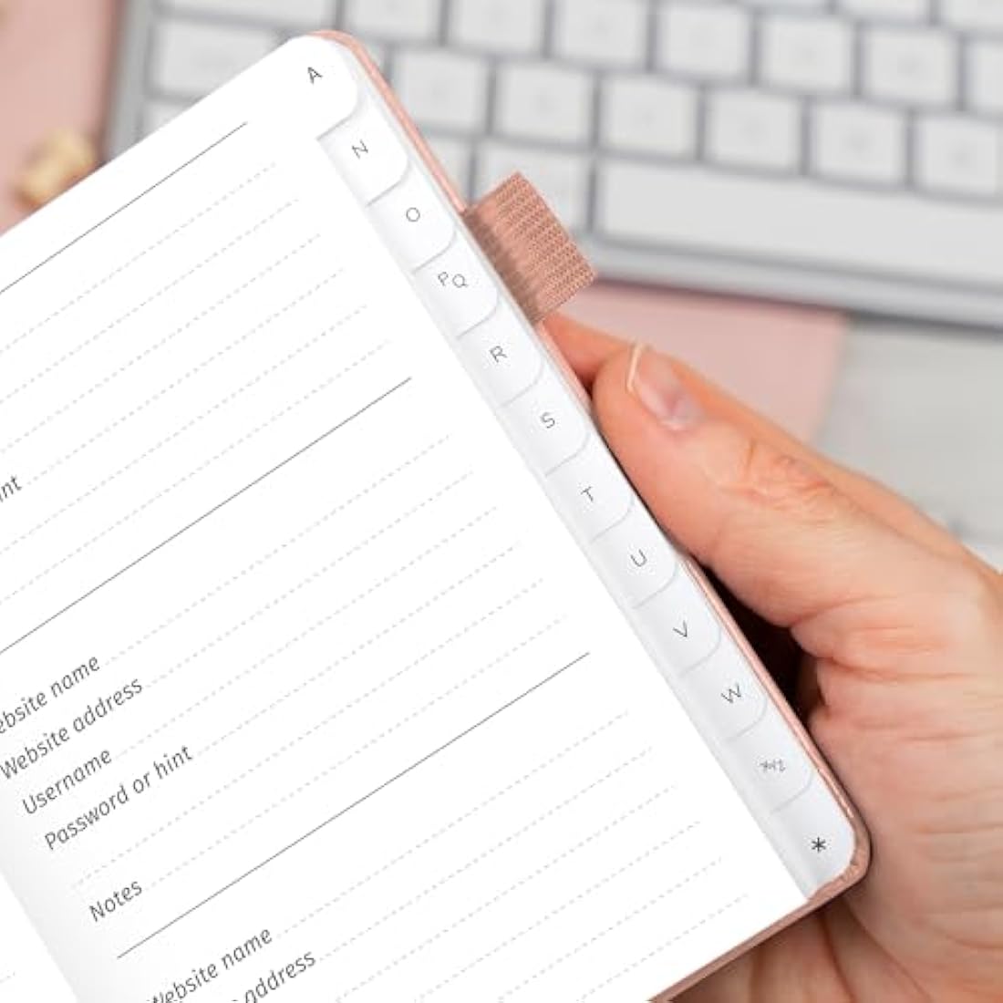 GoGirl Password Book with Alphabetical tabs – Internet Address & Password Keeper Logbook for Password Organization, Journal Notebook for Saving Website Logins. Small Size 11 x 14.5cm - Rose Gold