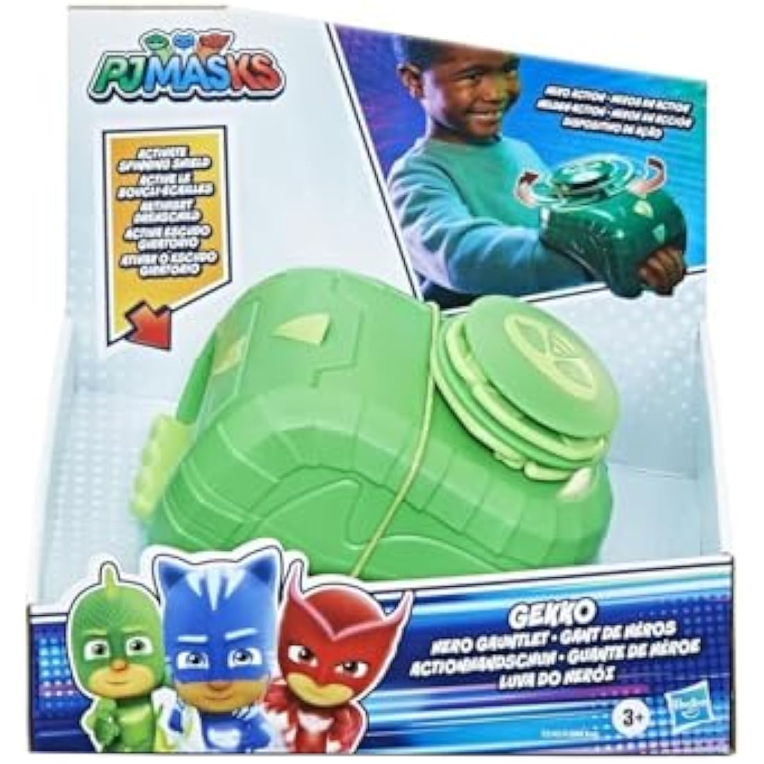 PJ Masks Gekko Hero Gauntlet Preschool Toy, Gekko Costume and Dress-Up Toy with Spinning Gekko Shield for Kids Ages 3 and Up