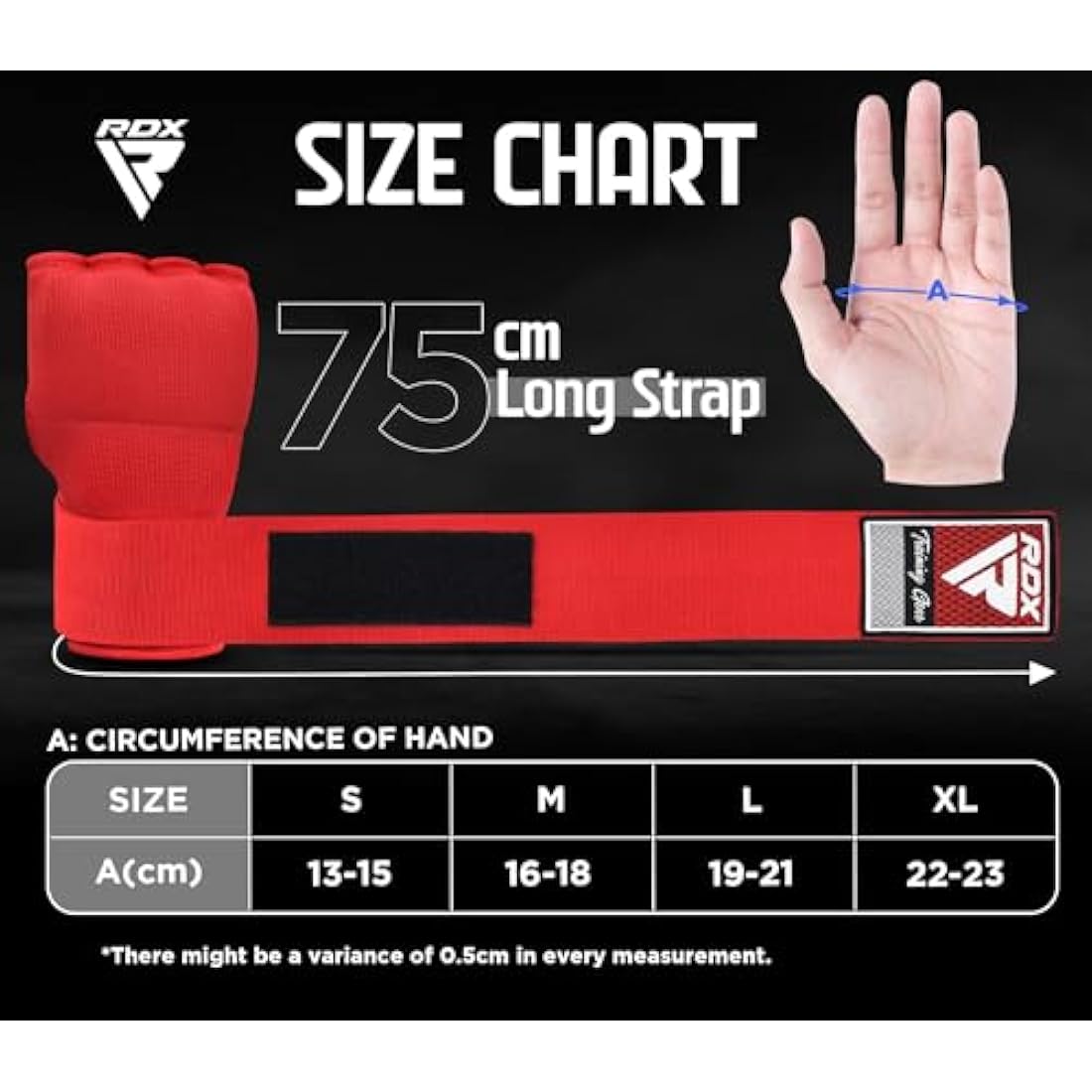 RDX Gel Boxing Hand Wraps Inner Gloves, Quick 100cm Long Wrist Straps, Elasticated, Padded Fist Hand Protection, Muay Thai MMA Martial Arts Punching Speed Bag Training Bandages, Under Mitts Handwraps