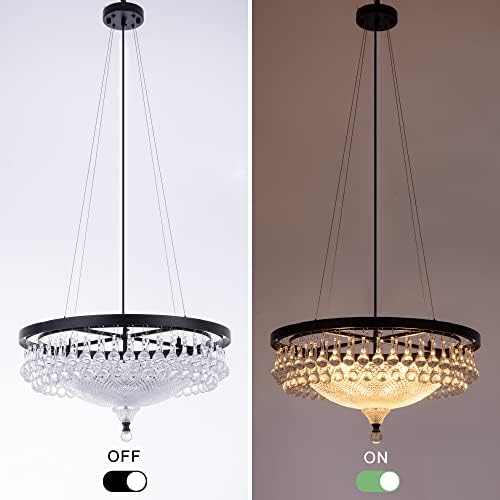 Wellmet Modern Black Crystal Chandelier, Drum 4-Light Crystal Droplet Chandelier Lighting Fixture for Living Room, Foyer, Kitchen, Dining Room, Bedroom 21.65''W