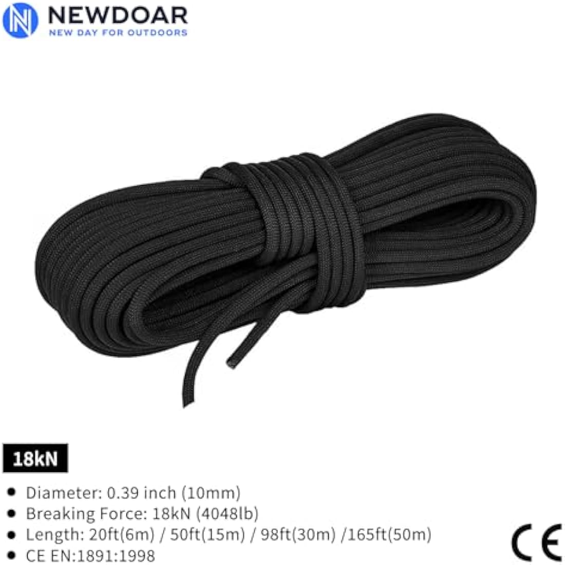 NewDoar Outdoor Rope 14KN/18KN 8mm/10mm High Strength Accessory Cord Rope Double Braid Multifunctional Cord for Camping, Hiking, Fishing, Hauling Loads, Hammocks,Tents