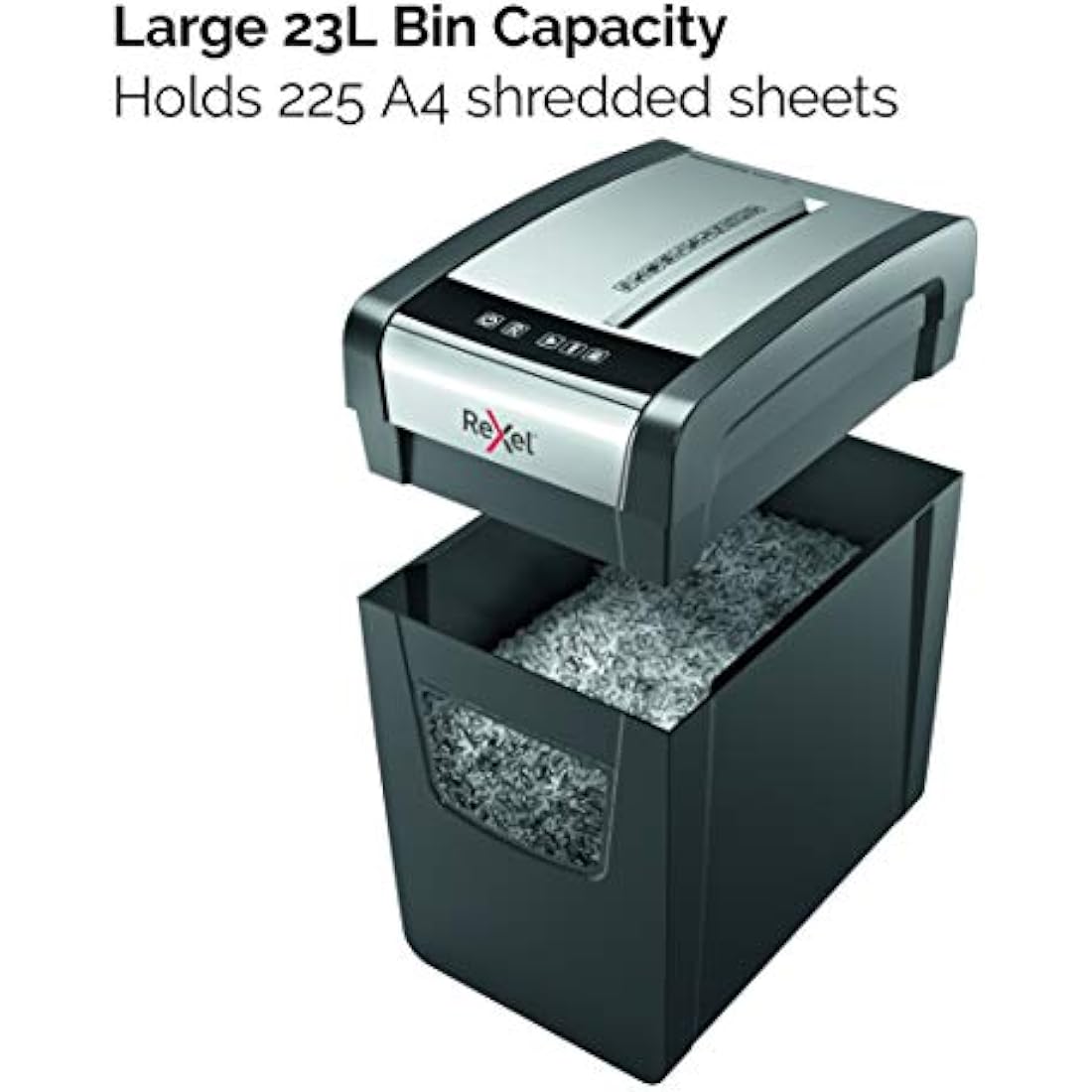 Rexel Momentum X410-SL Slimline Cross Cut Paper Shredder, Shreds 11-10 Sheets (70-80 gsm), 23 Litre Bin, Black, 2104573
