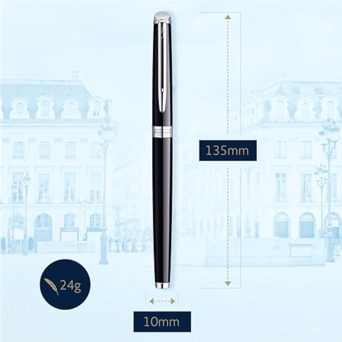 Waterman Hémisphère Fountain Pen | Gloss Black with Chrome Trim | Medium Nib | Blue Ink | Gift Box