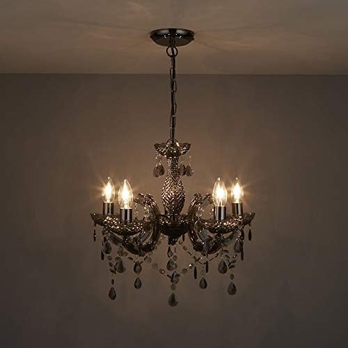T&S 5 Light Chandelier,5 Lamp Pendant ,Chrome,Smoked.Acrylic Bedroom Living Room Ceiling Light  (Chrome) (Smoked)