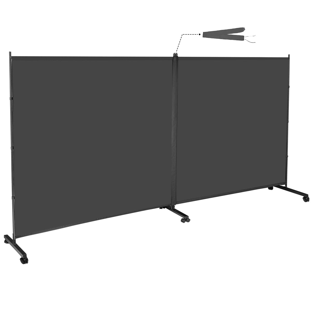 KEORTUN Indoor Room Divider 2-Panel 360W x 190H cm Mobile Partition Privacy Screen with Cover Strip for Office, Living Room & Bedroom, Grey