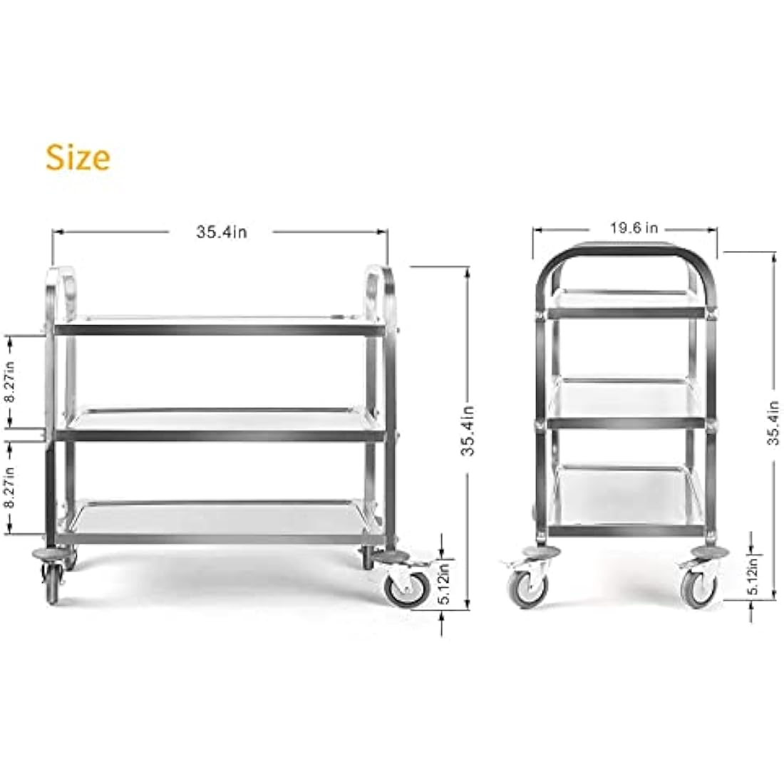 uyoyous Large 3 Tier Stainless Steel Utility Cart 950x950x500MM Kitchen Rolling Carts Serving Trolley Service Catering Storage Cart with Locking Wheels for Kitchen Hotels Restautant Use