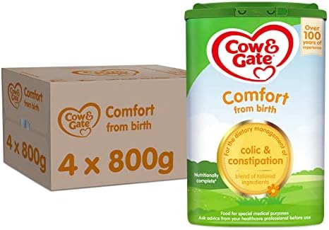 Cow & Gate Comfort Baby Milk Powder Formula, from Birth, 800 g (Pack of 4)