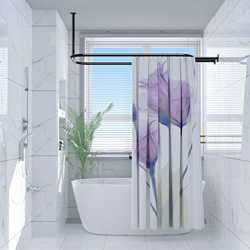 Sikaiqi Al alloy Oval Shower Curtain Rod Hoop Square Shape Bathroom 58.3"x24" Rod for Clawfoot Tub Free Standing Tubs (Black)