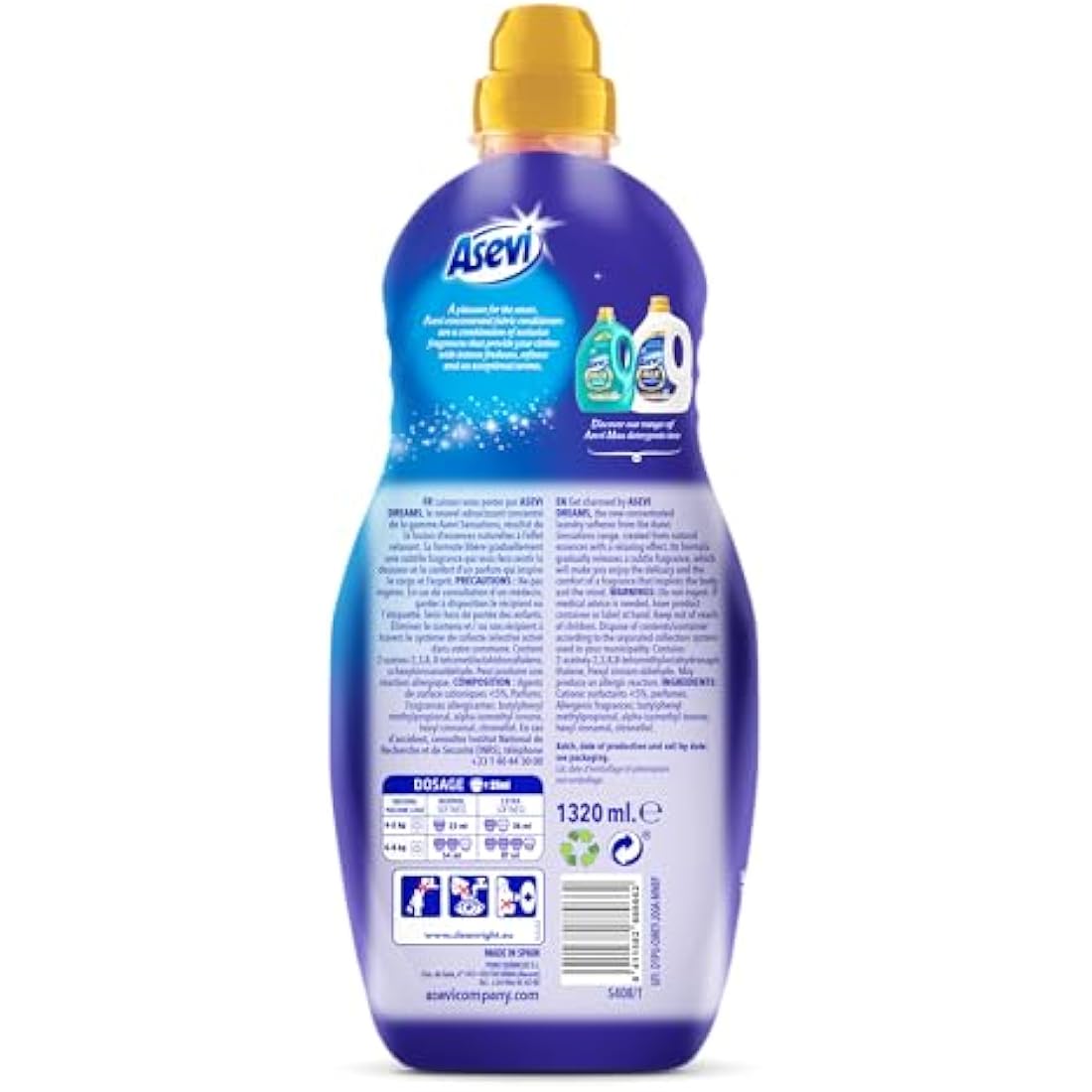 Asevi Sensations Fabric Conditioner, Laundry Conditioner, Liquid Fabric Conditioner, 1320ml, 60 Washes, Dreams