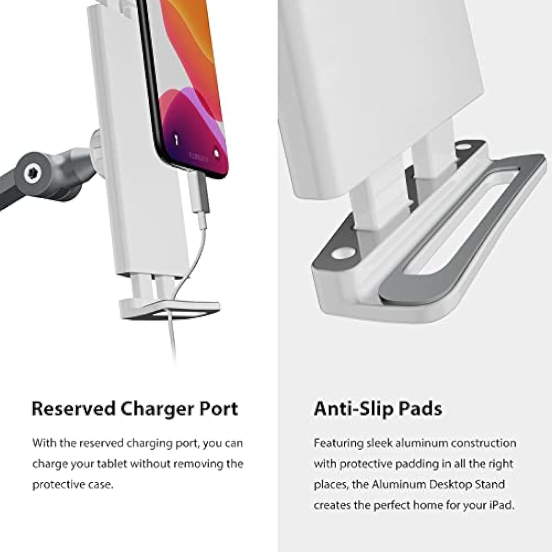 BEWISER iPad Stand Desk Mount for Tablet,Portable Monitor Arm Holder, Aluminium Alloy Clamp Mount Compatible with 1kg 4.7-15.6" Screen Phone,Kindle,Fire HD,Switch (Grey)
