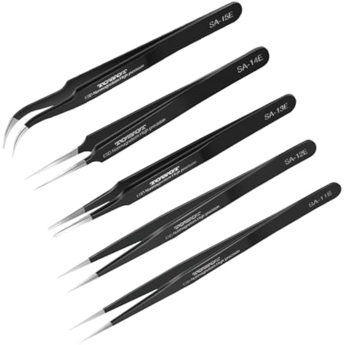 TOWOT 5PCS Precision Tweezers, Anti-Static Stainless Steel Tweezers for Electronics, Crafts, Welding, and Jewelry Making Industrial Tweezers