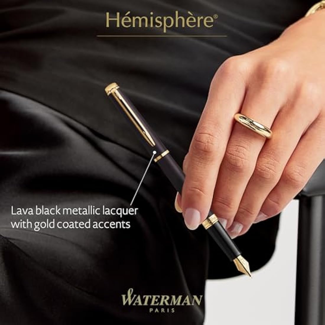 Waterman Hémisphère Fountain Pen | Lava Black (The Understated Edit Collection) | Fine Nib with Blue Ink | Gift Box