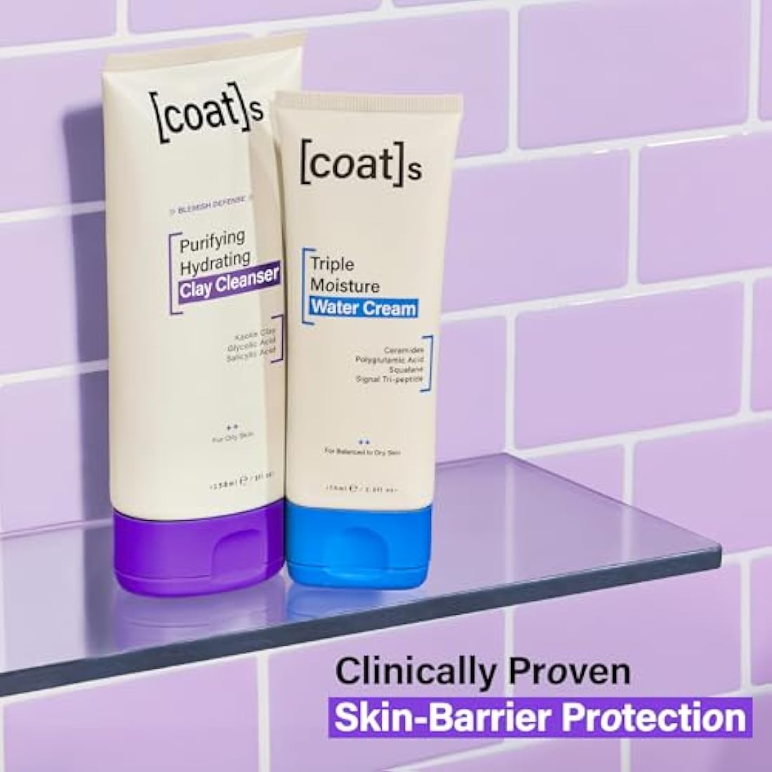 Coats Daily Blemish Defence Duo for Oily Skin – Purifying Hydrating Clay Cleanser 150 ml + Triple Moisture Water Cream 75 ml – Helps Prevent Breakouts + Protect the Skin Barrier