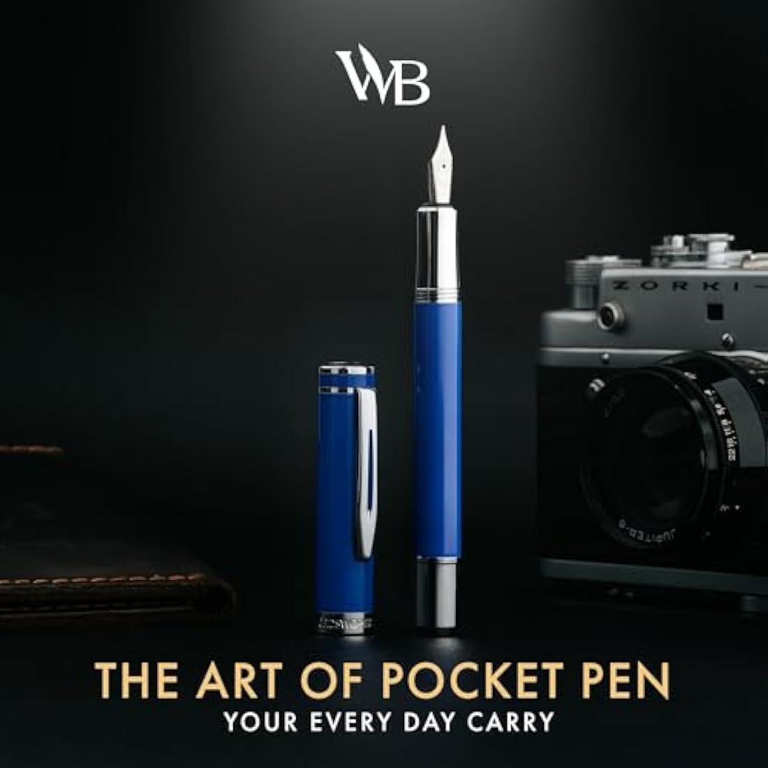 Wordsworth and Black Fountain Pen Mini EDC: Luxury Blue Heavy Pocket Pen, Chrome Finish, Medium Nib, 6 Ink Cartridges, Ink Converter, Travel Refillable Writing Pen Gift Set, Men & Women