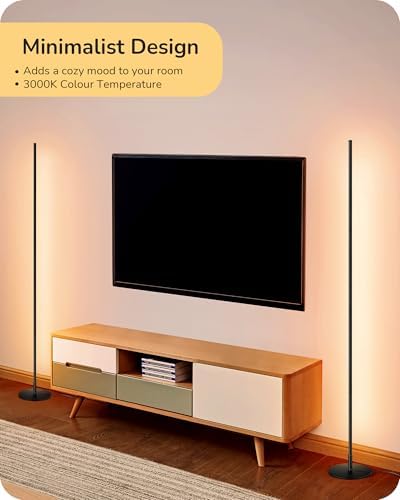 EDISHINE LED Floor Lamp, 146cm Minimalist Dimmable Standing Lamp with Foot Switch, Stepless Dimming, Tall Corner Lamp for Living Room, Bedroom, Office, 3000K, Black