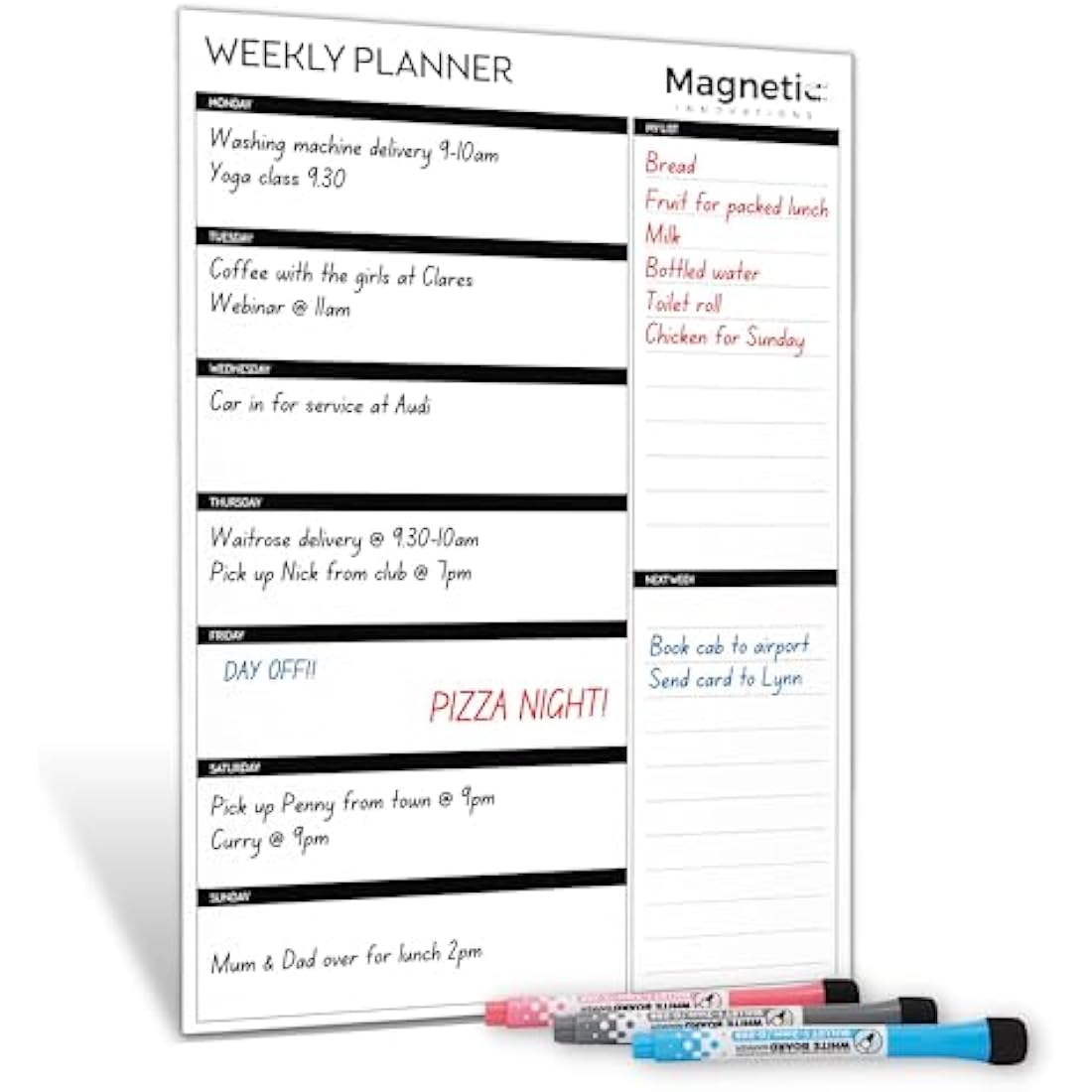 Magnetic Innovations A3 Magnetic Weekly Planner Fridge Whiteboard, Family Meal Planner and Shopping List - Memo Board for Appointments and Reminders